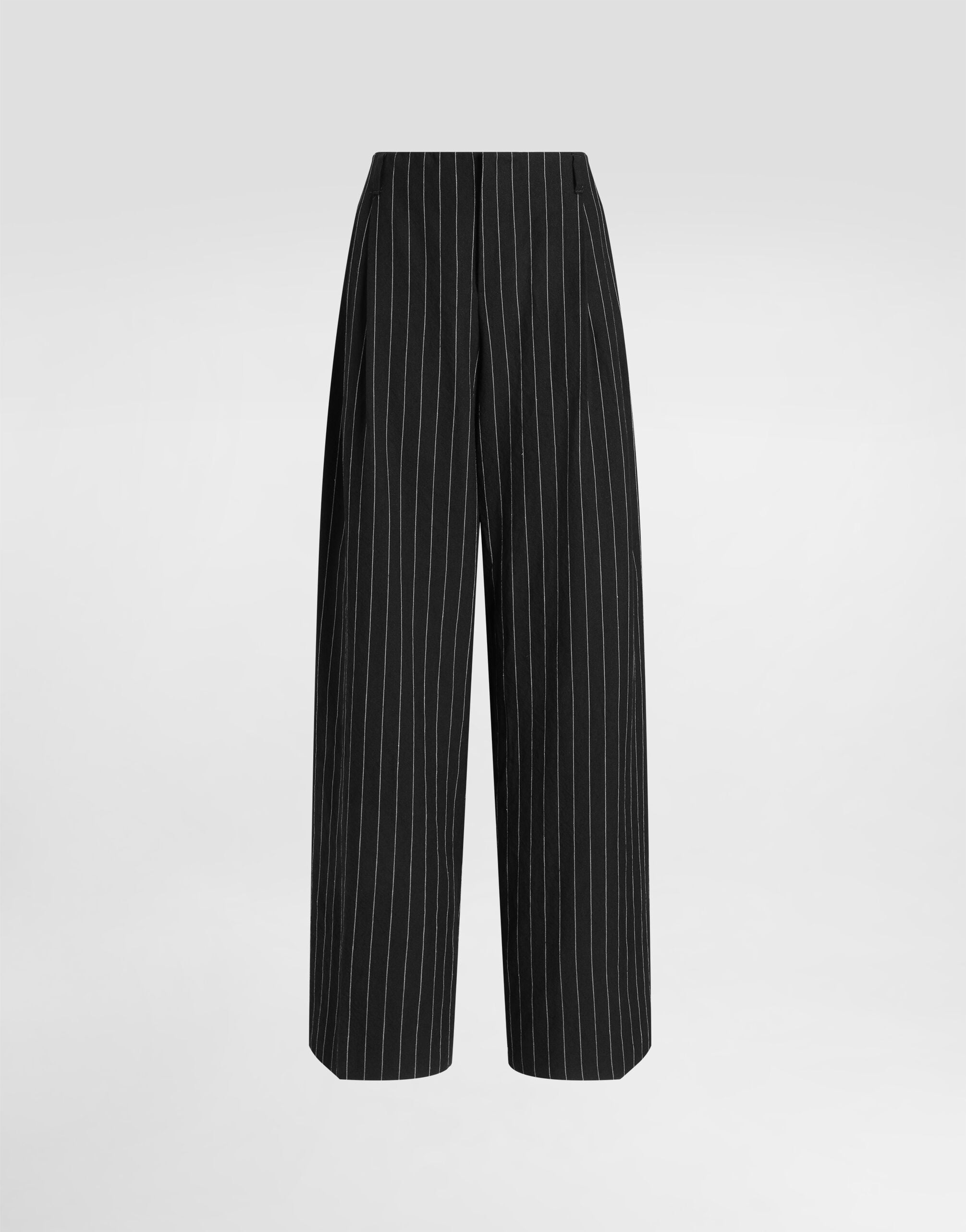 Pinstripe trousers in virgin wool and linen in Multicolor for