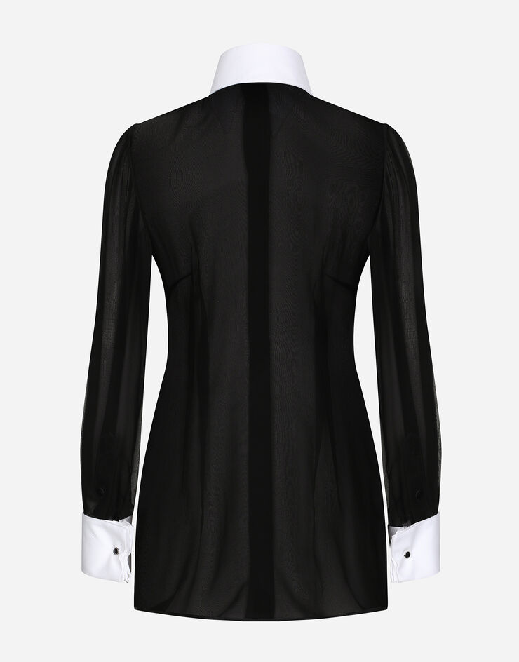Dolce & Gabbana Chiffon shirt with piqué details Black F5S24TFU1AT