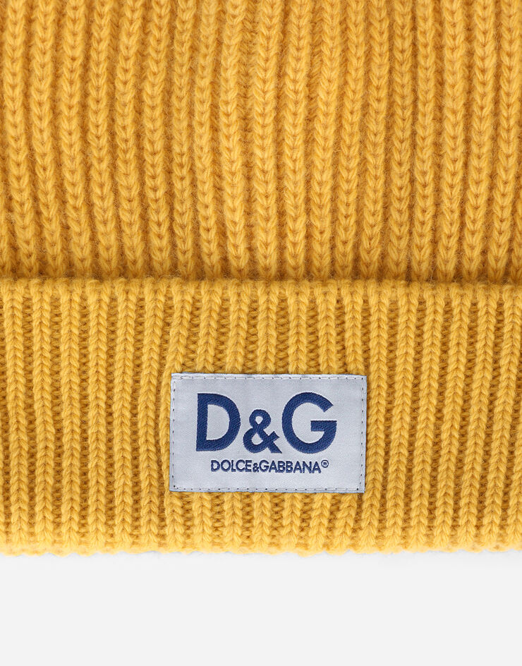 Dolce & Gabbana Strickmütze Kaschmir mit DG-Patch Gelb GXE83TJBVB6