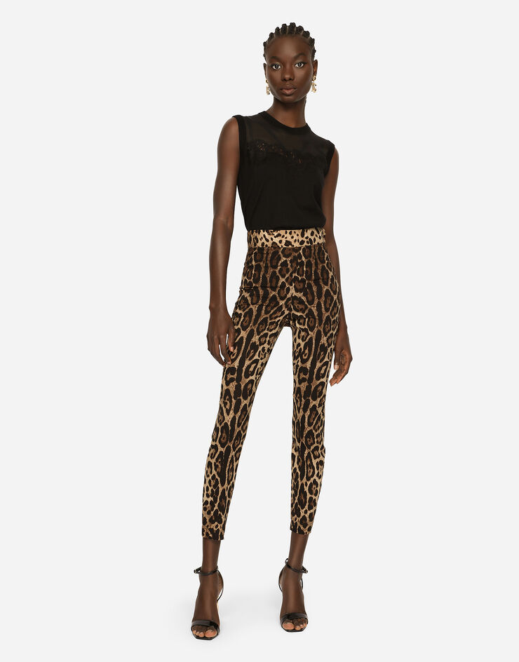 Leggings in charmeuse with leopard print in ANIMAL PRINT for Women