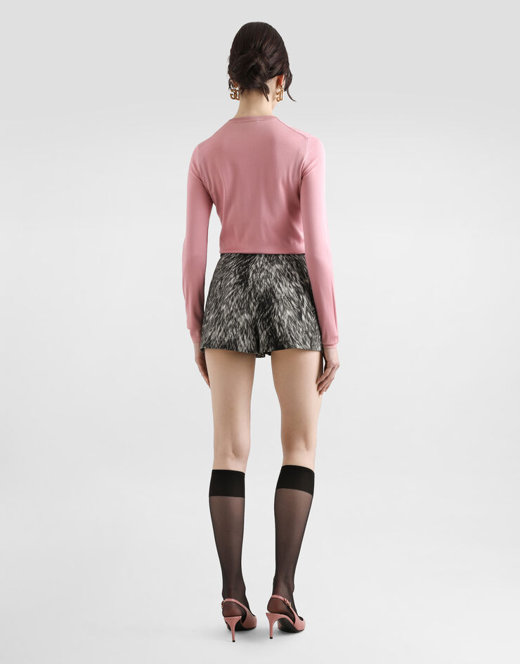 Dolce & Gabbana Maglia maniche lunghe in seta con decoro fiore Rosa FXX12ZJBSKY
