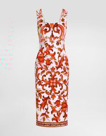 Dolce & Gabbana Majolica-print charmeuse dress Multicolor F6TSXTGDDRJ