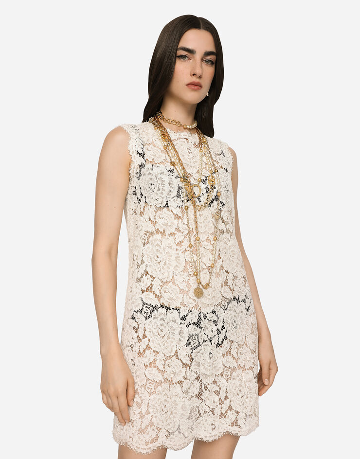 Dolce & Gabbana Lace dress with floral pattern White F6ATYTFLRE1