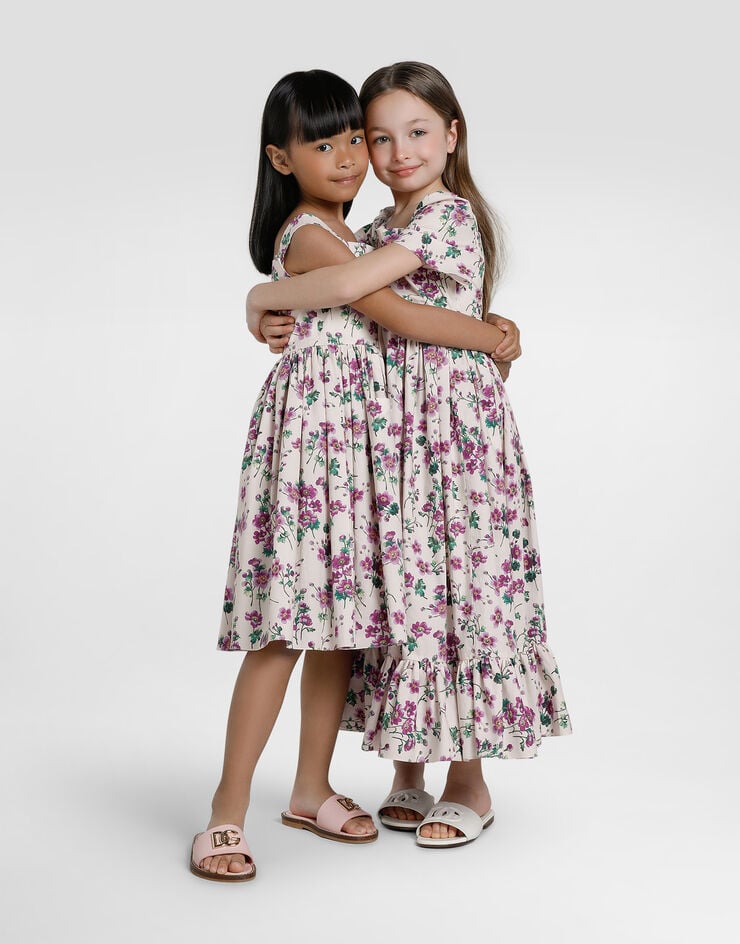 Dolce & Gabbana Violets-print poplin dress Print L54DJ7HS5TX