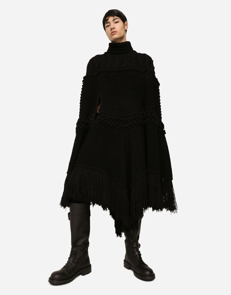 Dolce&Gabbana High-necked wool patchwork knit cape Black GXS05TJAWA7