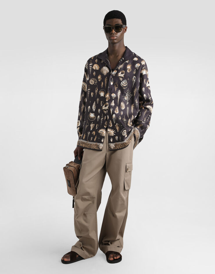 Dolce & Gabbana Shell-print oversized linen canvas shirt Multicolor G5NK0TFP4NS