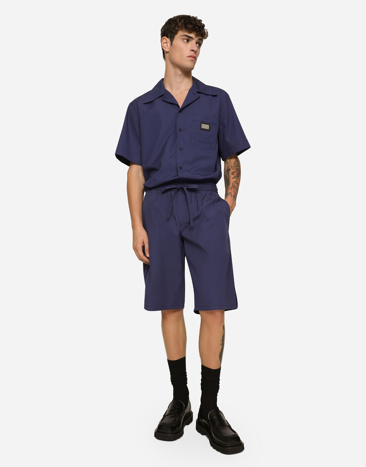 Dolce & Gabbana Cotton jogging shorts with logo tag Blue GV37ATGF855