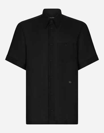 Dolce & Gabbana Linen Hawaiian shirt with DG hardware Blue G5KE1TFU4IK