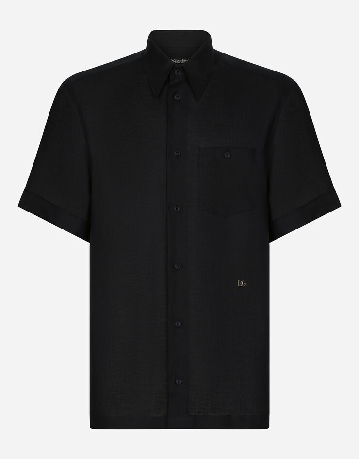 Dolce & Gabbana Linen Hawaiian shirt with DG hardware Blue G5KE1TFU4IK