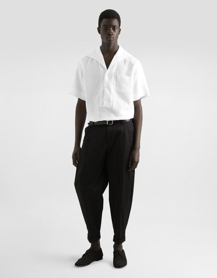 Dolce & Gabbana Camisa con tres botones y manga corta de lino Blanco G5NE3TFU4JB