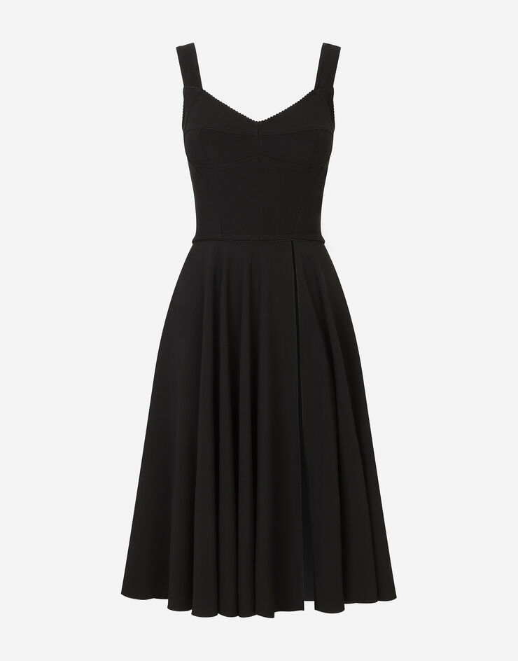 Dolce & Gabbana Cady and satin midi dress with circle skirt and slit Schwarz F6R0XTFUM4Z