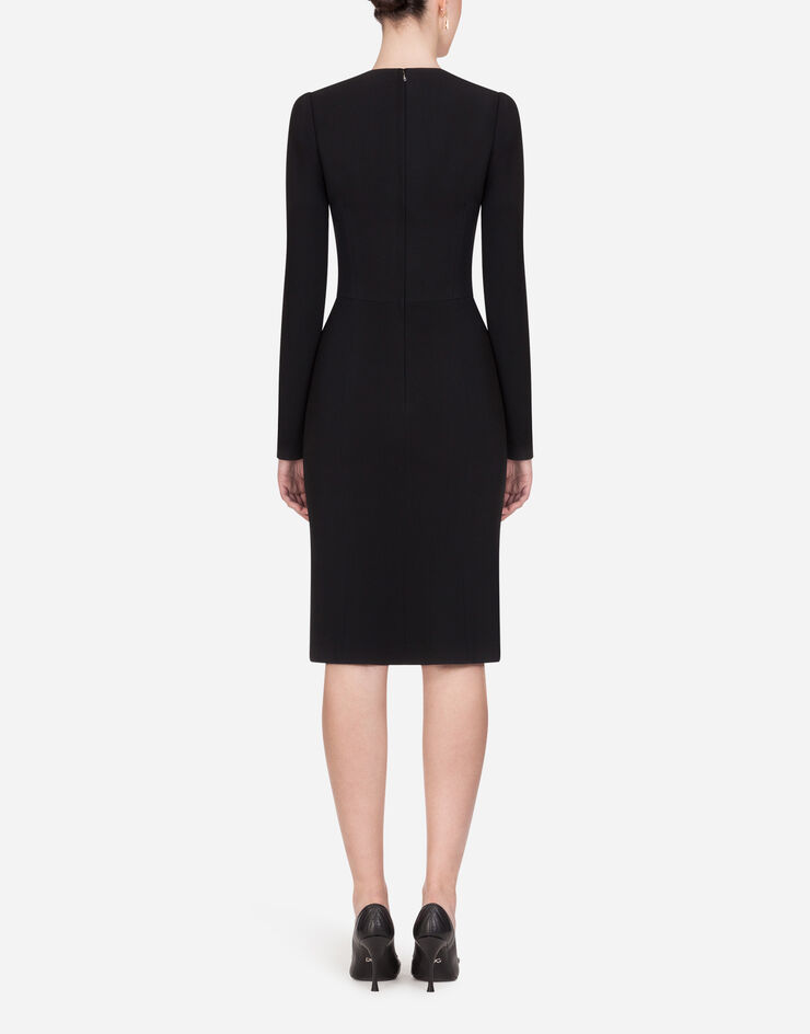 Dolce & Gabbana Long-sleeved cady midi dress Black F6E7QTFURDV