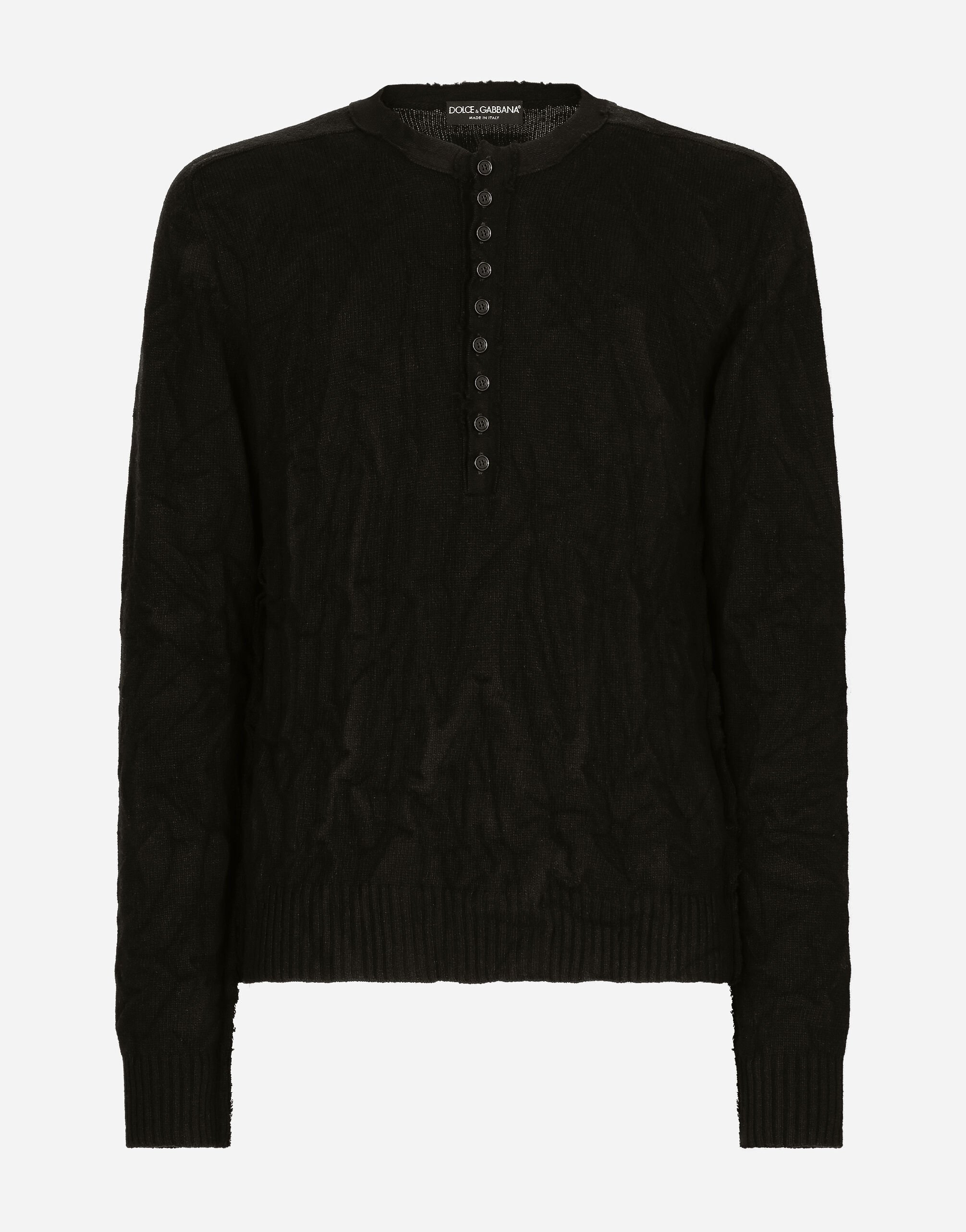 Dolce & Gabbana Grandad neck top in virgin wool Black VG446FVP187