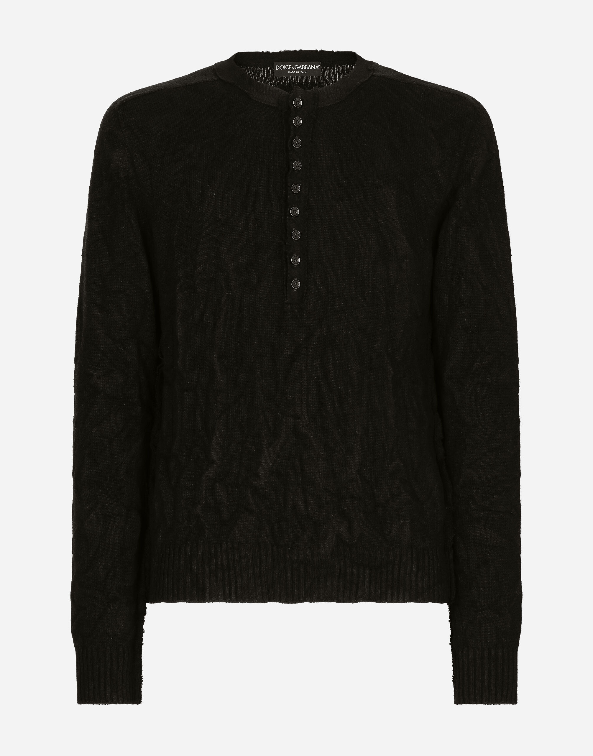 Dolce & Gabbana Grandad neck top in virgin wool Blue G5IX8TFI5IY