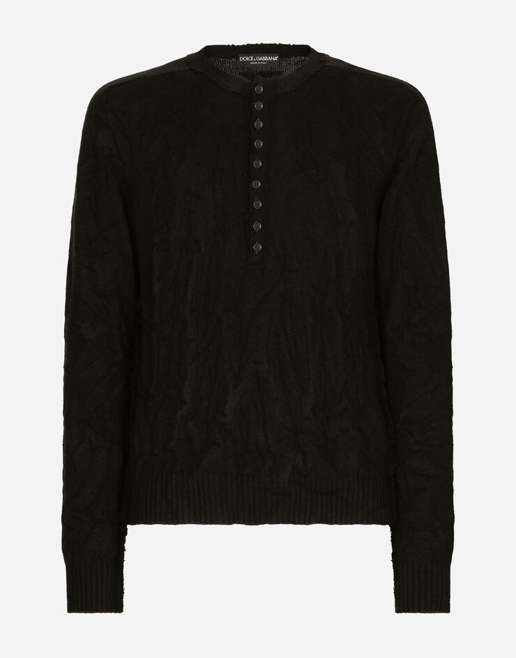 Dolce & Gabbana T-shirt à col tunisien en laine vierge Noir GXC60TJAM8M