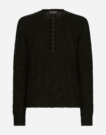Dolce & Gabbana Grandad neck top in virgin wool Black GXL30TJAWM9