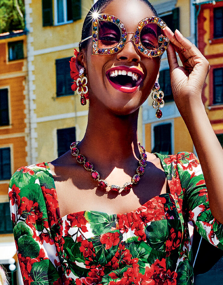 Dolce & Gabbana Gafas de sol DG Crystal Oro Brillante y Cristales Multicolor VG2230VM27W