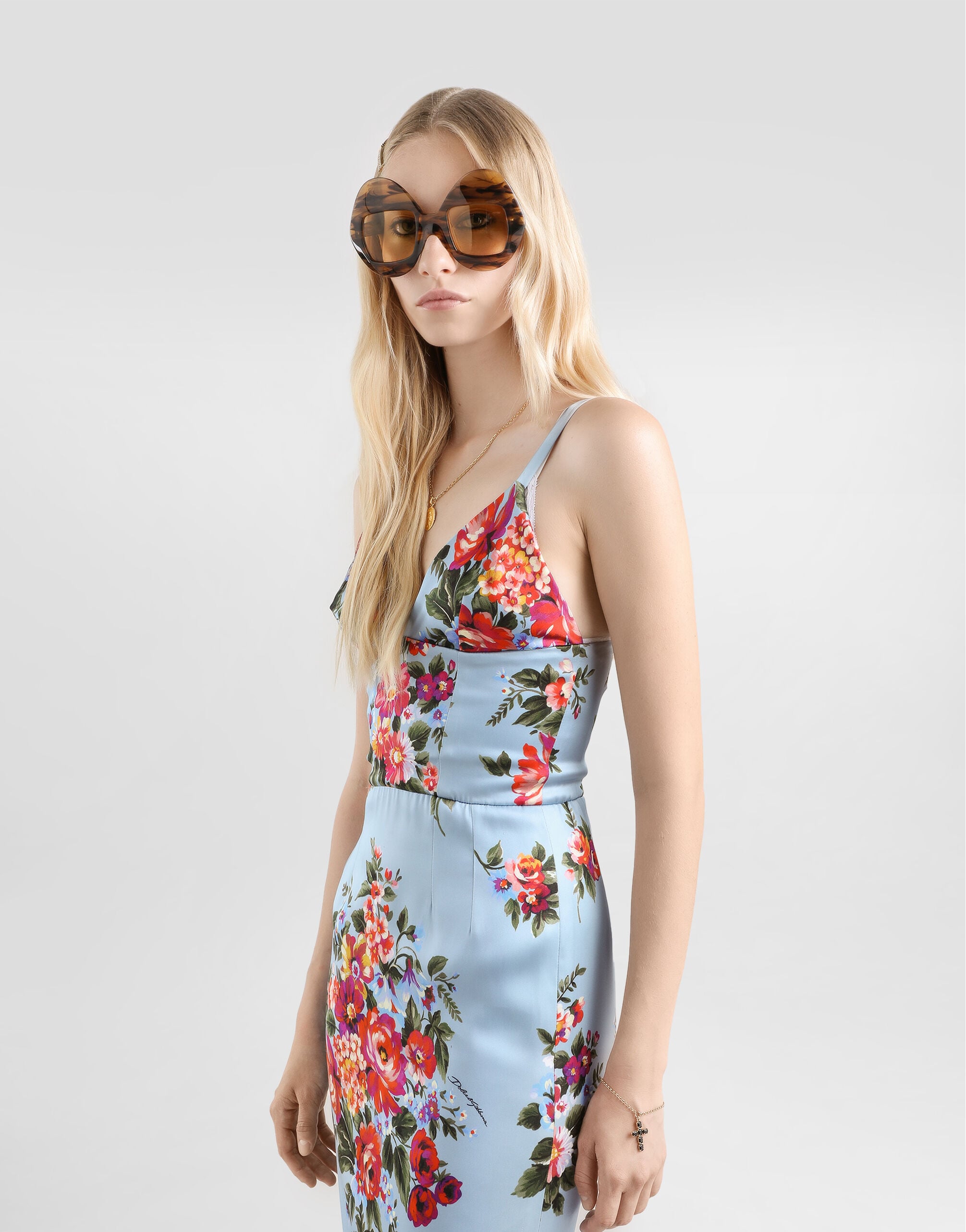 Flower bouquet-print satin dress in Multicolor for Women