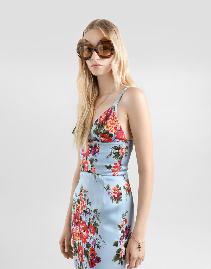 Dolce & Gabbana Flower bouquet-print satin dress Multicolor F610GTFSICE