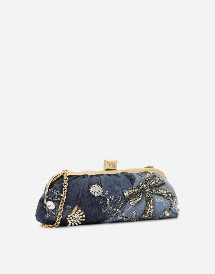 Dolce & Gabbana Clutch maria in denim patchwork con ricami Denim BB7373AJ077