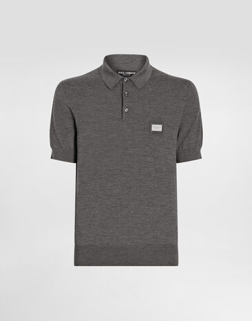 Dolce & Gabbana Wool polo-shirt with branded tag Grey GXO38TJCVC7