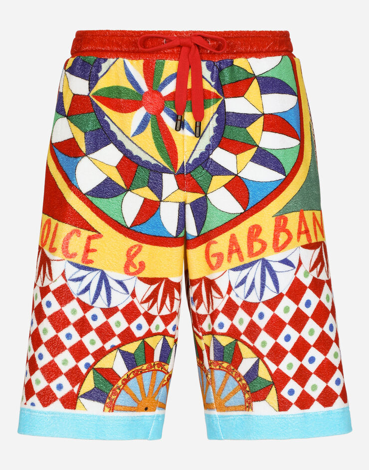 Dolce&Gabbana Terry jersey jogging shorts with carretto print Red GV37ATHI771