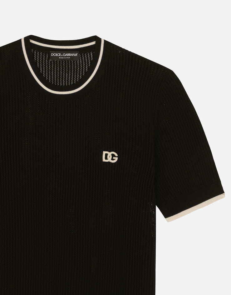 Dolce & Gabbana Pull ras de cou en coton à logo DG Noir GXX03ZJBCDS