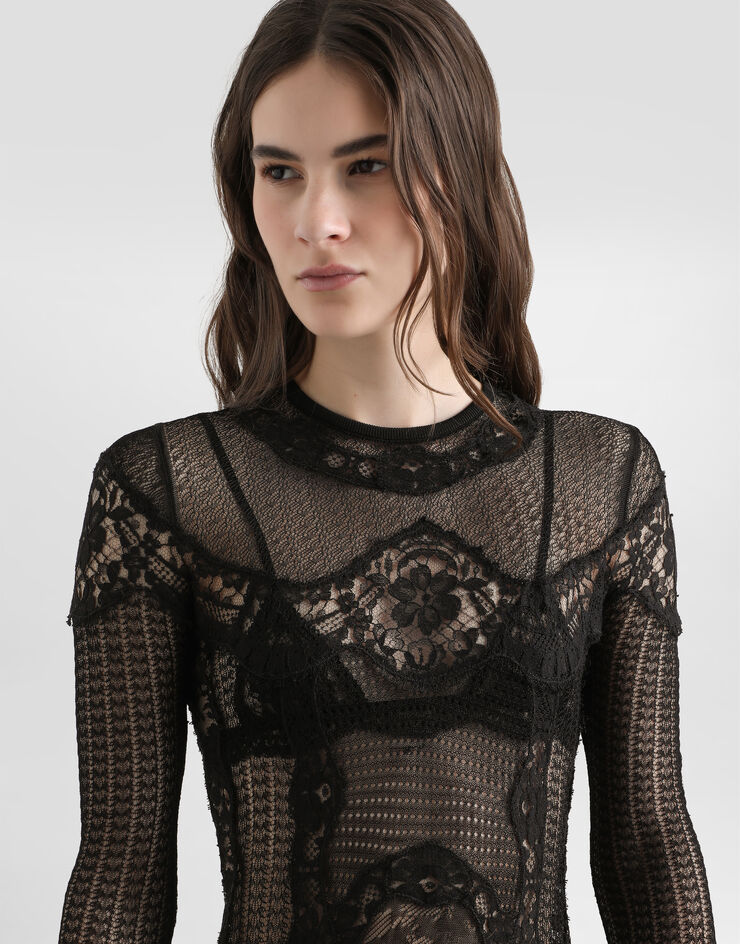 Dolce & Gabbana Knitted dress with lace Black FXS53TJGMBS