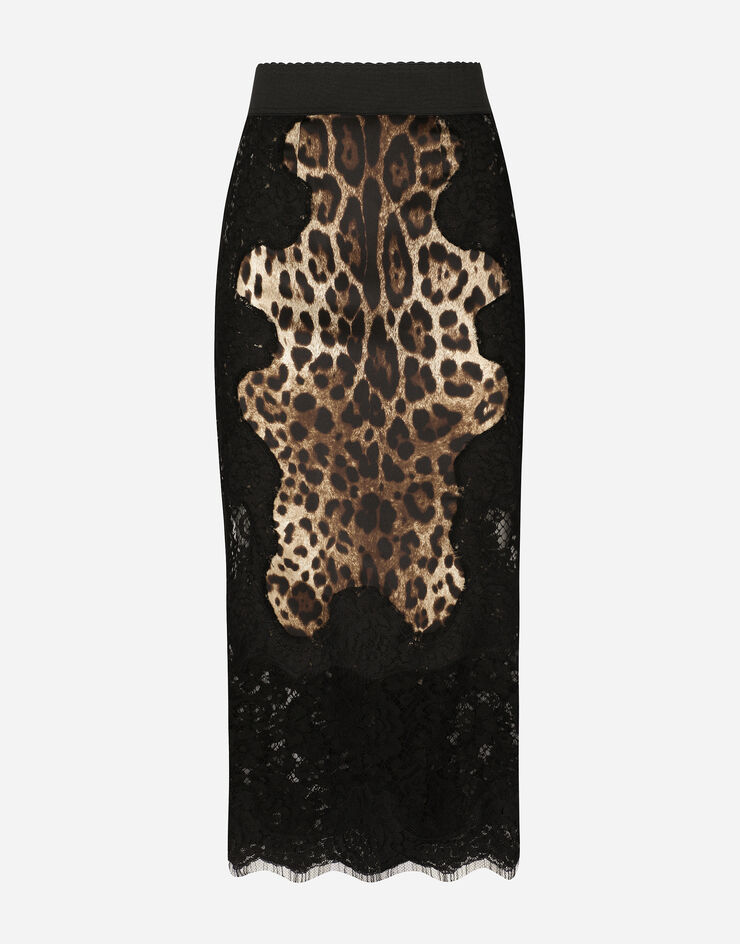 Dolce & Gabbana Gonna midi in raso stampa leopardo con inserti in pizzo Multicolore F4BHCTFSAXY