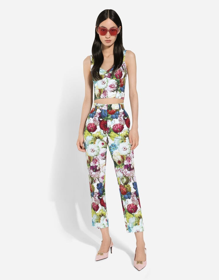 Dolce & Gabbana سروال قطني بطبعة زهور ليلية يضعط FTC3FTHS5Q2