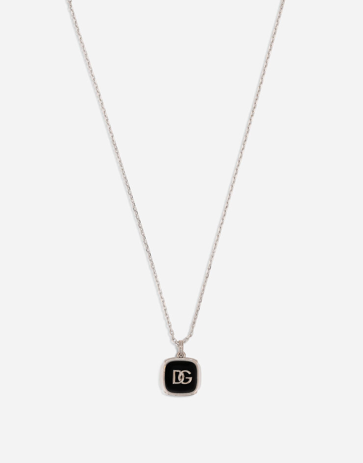 Dolce & Gabbana Necklace with enameled DG logo pendant Silver WNN5B8W1111