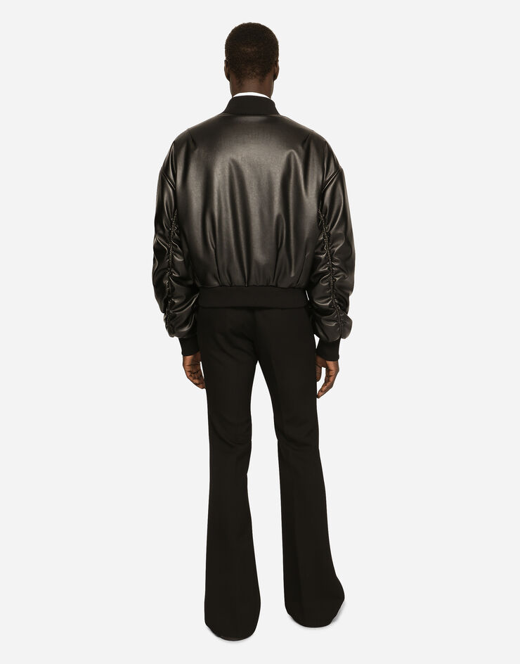 Dolce&Gabbana Faux leather jacket with logo tag Black G9A00TFUSXI