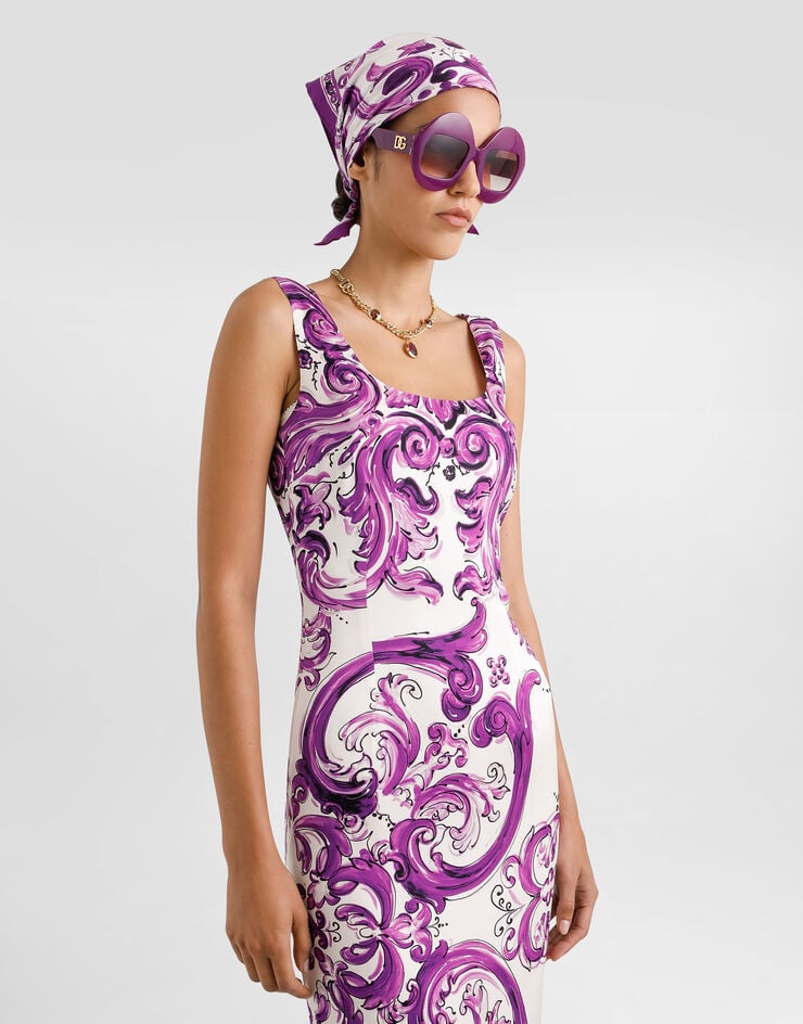 Dolce & Gabbana Majolica-print long charmeuse dress Multicolor F6TSXTFHAA2