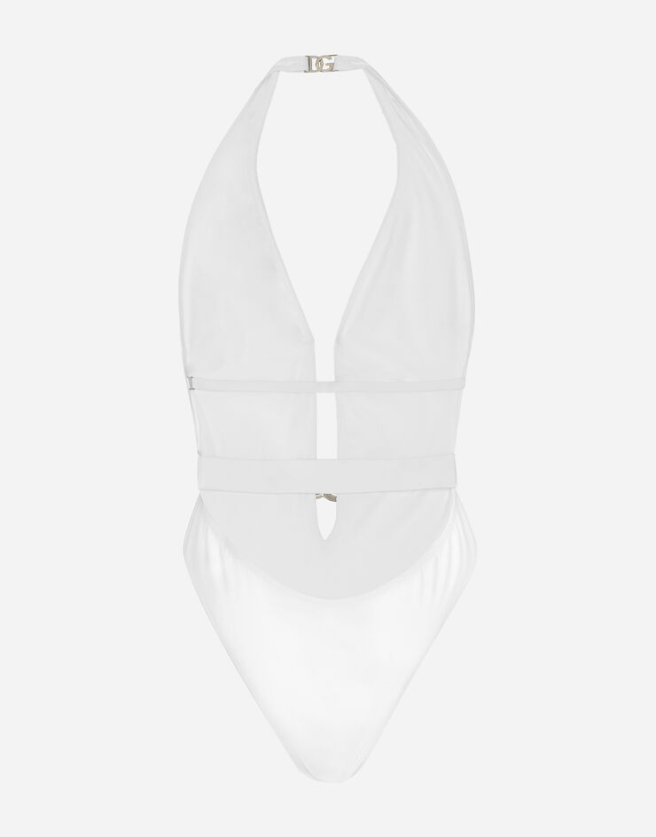 Dolce & Gabbana ワンピーススイムスーツ プランジネック ベルト White O9B74JONO12