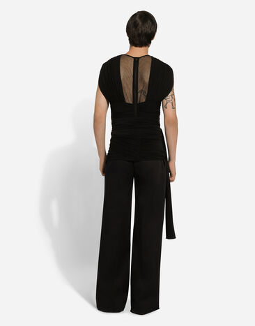 Dolce & Gabbana Hose mit weitem Bein aus Baumwollstretch Black GVKXHTFUFKO