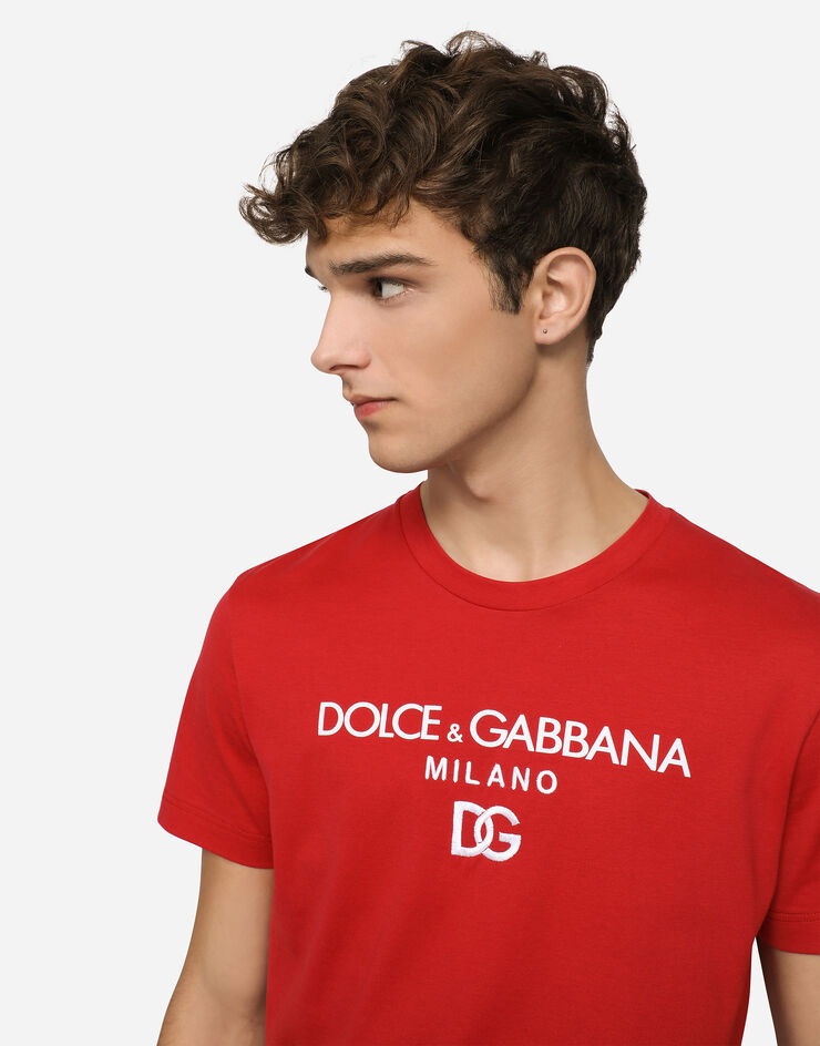 Dolce & Gabbana Cotton T-shirt with DG embroidery Red G8NC5ZG7B9X