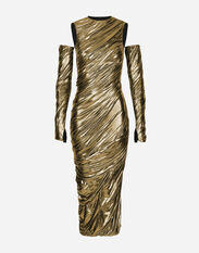 Dolce&Gabbana Foiled organzine calf-length dress with gloves Black F79BRTHLM9K