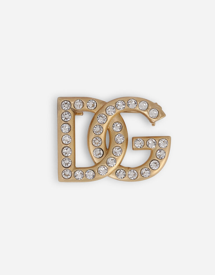 Dolce & Gabbana 라인스톤 디테일 DG 로고 브로치 골드 WPN6L7W1111