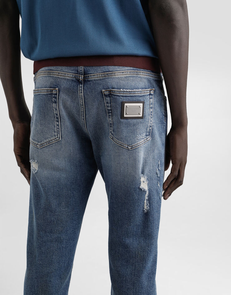 Dolce & Gabbana Jeans slim in cotone stretch con placca Multicolore GY07CDG8MV3