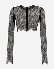 Dolce & Gabbana Long-sleeved Chantilly lace crop top Black F0D1CTFUBFX
