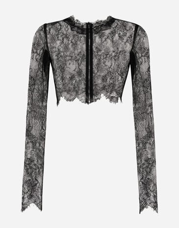 Dolce & Gabbana Long-sleeved Chantilly lace crop top Black F761RTFJTBR