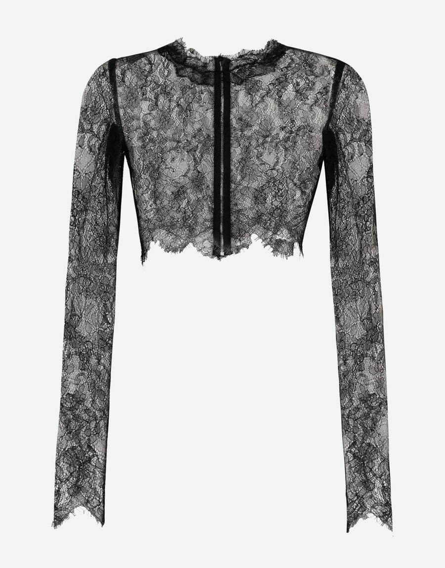 Long-sleeved Chantilly lace crop top
