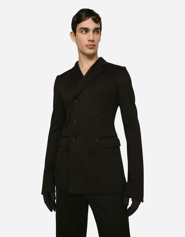 Dolce&Gabbana Veste croisée en jersey de coton technique Noir G2SY1THU7PR