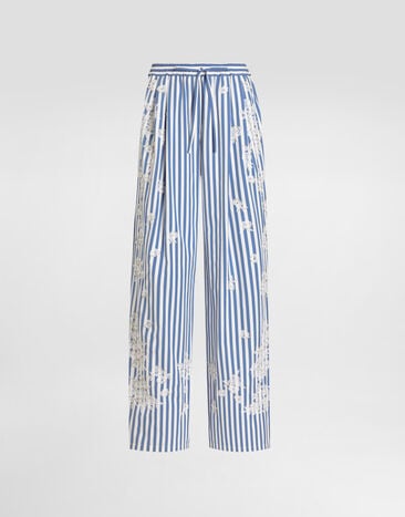 Dolce & Gabbana Striped poplin trousers with embroidery and rhinestones Multicolor FTDJDZGDDRU