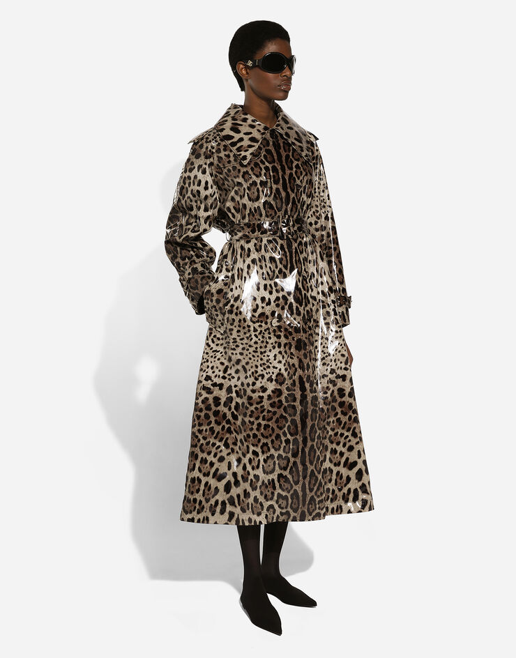 Dolce & Gabbana Leopard-print coated satin trench coat Print F0D1NTFSRNH