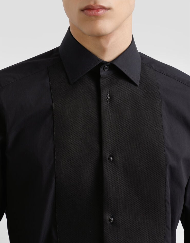 Dolce & Gabbana Smokinghemd Gold Baumwollpopeline Black G5EN5TGK006