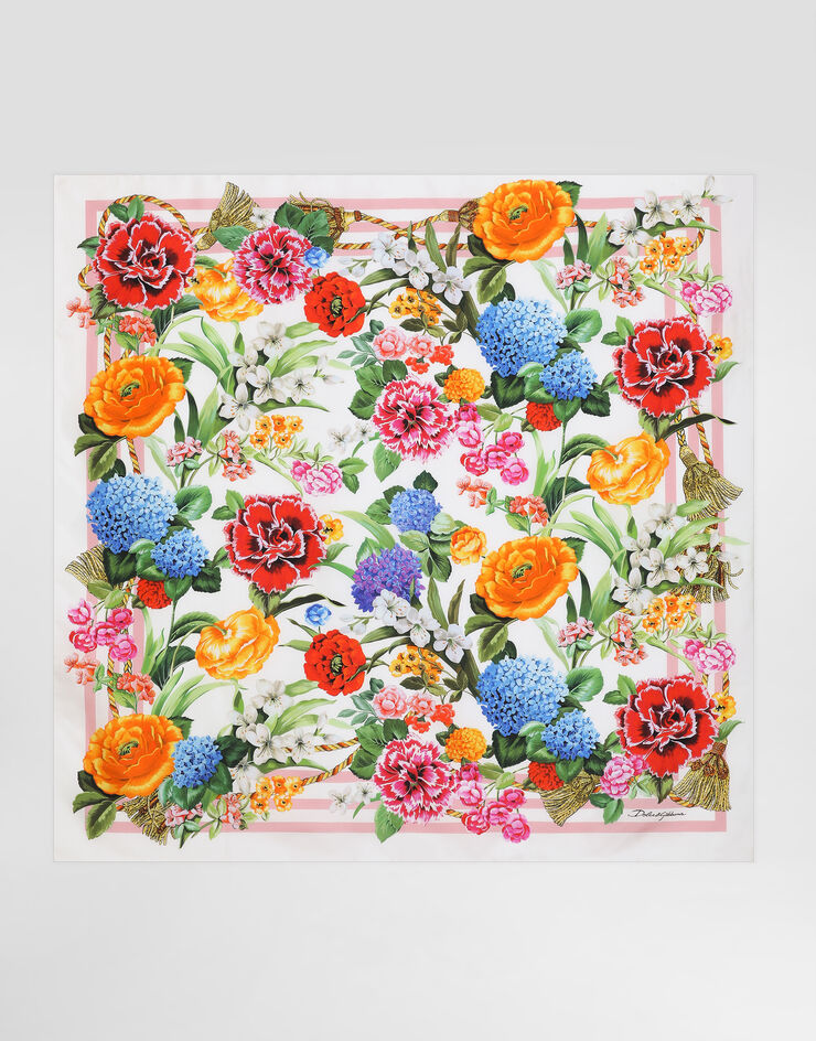Dolce & Gabbana وشاح فولار من تويل حريري بطبعة زهور (90x90) مطبعة FN090RGDCV9