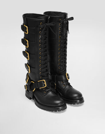 Dolce & Gabbana Bota motera de cuero liso Negro CU1212AO018