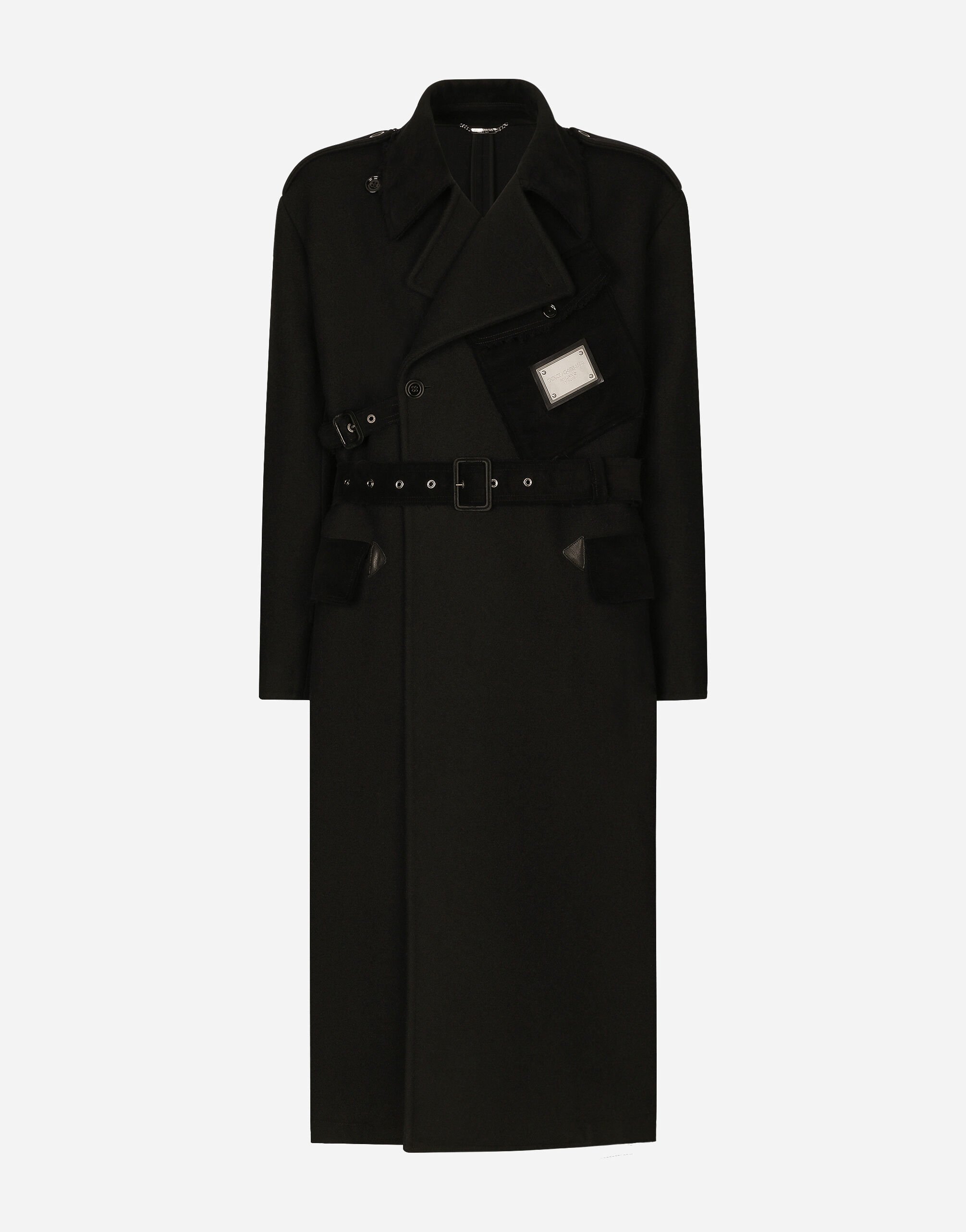 Double breasted baize trench coat with logo label in Black for Men Dolce Gabbana