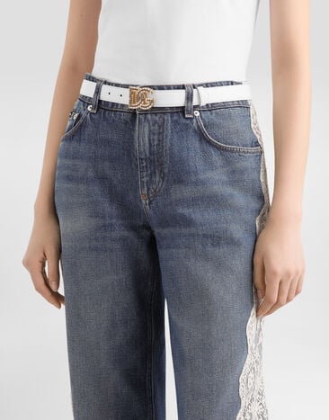 Dolce & Gabbana Calfskin belt with DG logo White BE1682AW576